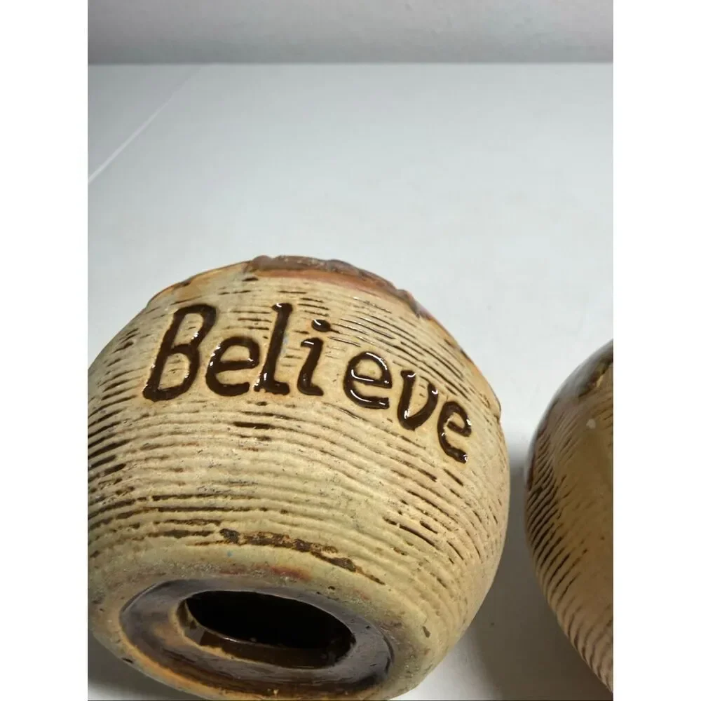 Elements 2 Stoneware Drip Glaze Candle Holders Imagine/ Believe Flower Plaques